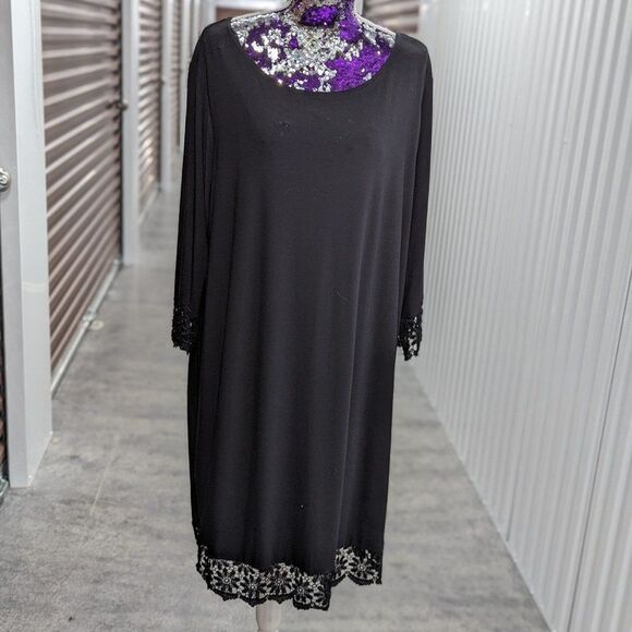 Tiana B Size 2X Black Sheath Dress with eyelet lace hem and trim - Picture 1 of 6
